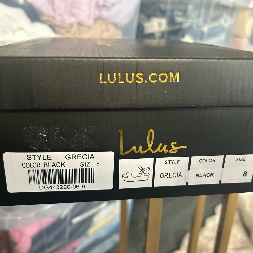 NIB Lulus Grecia Black Cork Wedge Sandals